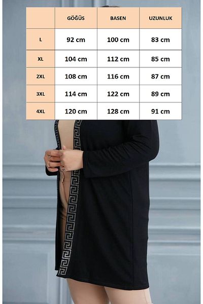 FOR ESRA BIG TREND Women's Large Size Square Stone Patterned Front Open Viscose Stretchy Cardigan