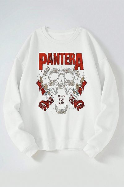 THEWERT Pantera Mouth For War Γυναικεία/Ανδρική φούτερ με λευκή λαιμόκοψη από βαμβάκι