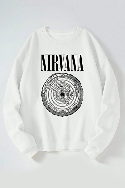 THEWERT Nirvana Westıbule з принтом Жіночий/Чоловічий Білий Світшот з бавовняним коміром