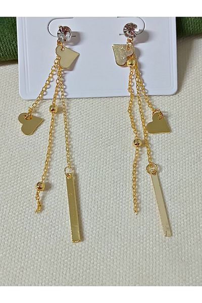 mos&more Gold Heart Dangle Long Stylish Earrings