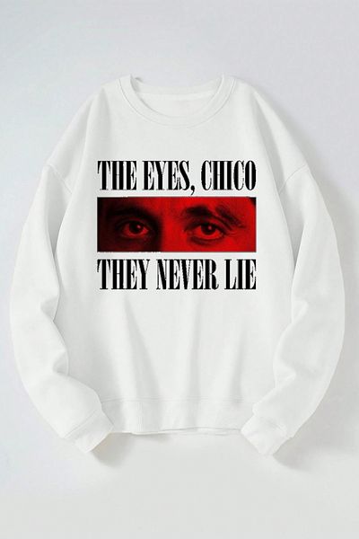 THEWERT Chico Tony Montana εμπριμέ λευκό βαμβακερό φούτερ - Γυναικεία/Ανδρικά, Crew Neck
