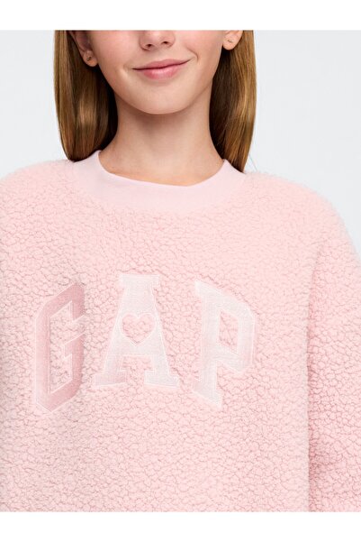 GAP Kız Çocuk Pembe Gap Logo Sherpa Sweatshirt Elbise