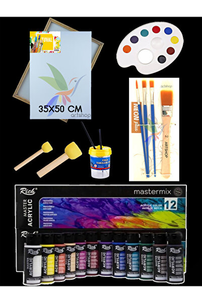 Artshop Rich 12x60 ml Akrilik Boya, 35X50 cm Tuval, Zemin Fırçalı, Palet, Pon...