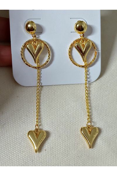 mos&more Gold Heart Dangle Long Stylish Earrings