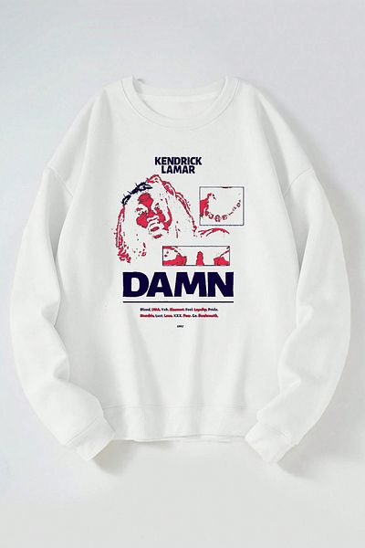 THEWERT Kendrick Lamar  Printed Women'S/Men's White Crew Neck Cotton Sweatshirt
