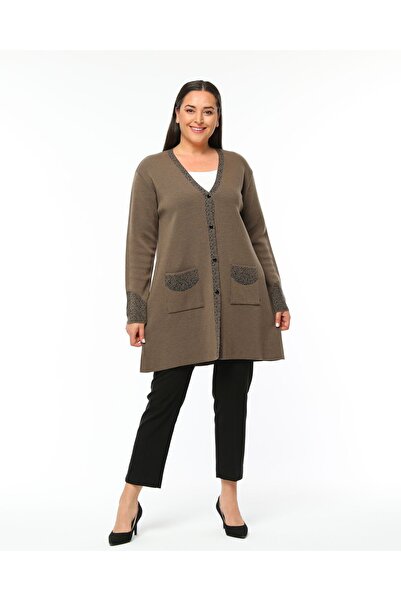 Laden Μεγάλο μέγεθος Γυναικεία Λάμψη με λεπτομέρειες από μαλακό μεσαίο πλεκτό ειδικό πλεκτό τούνικ μινκ μακριά ζακέτα