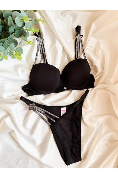 blackstrip Star Model Padded Bra and Panty Set - Bralet Set