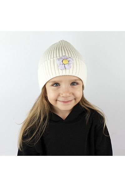 woodycord Lilac Corded Knitwear Children's Beret - Fluffy Floral Pattern
