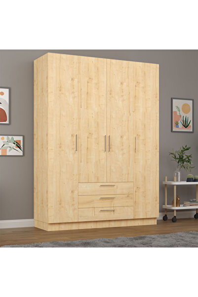 asratrend Asra Trend MDF 4 Kapaklı, 3 Çekmeceli Gardırop - 160x218x53cm, Geniş Hacimli Kıyafet Dolabı, G-02