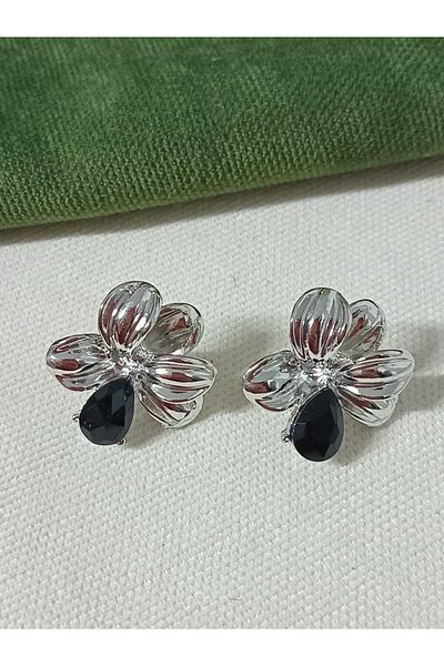 mos&more Silver Black Drop Design Women Earrings
