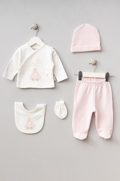 Bebitof Cloudy Car Patterned 5 Piece Newborn Hospital Discharge Bodysuit Set