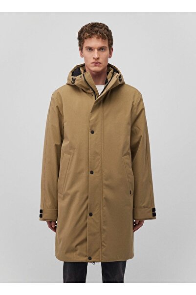 Mavi Yeşil Erkek Kapüşon Düz Mont  oversize M0110471-70377_KAPÜŞONLU PARKA