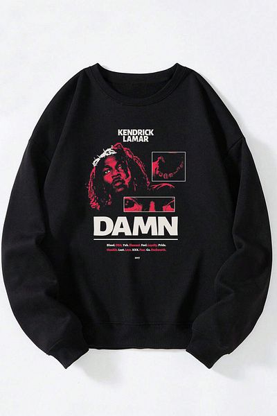 THEWERT Kendrick Lamar  Printed Women'S/Men's Black Crew Neck Cotton Sweatshirt