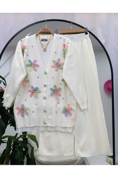 MODA VEDAT Women's Floral Detailed Knitwear Set