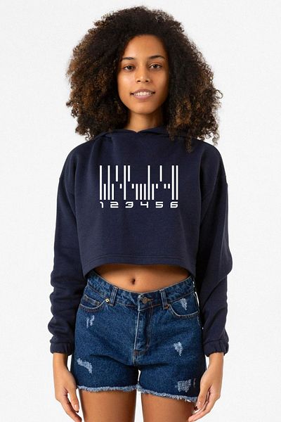 Tshirthane Navy Blue Android Barcode - Women's Crop Hoodie