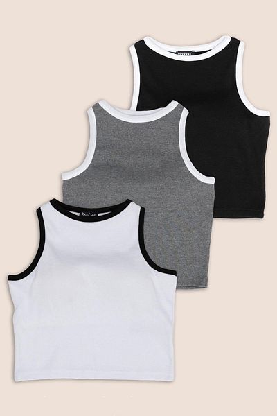 FOR YOU MODA Pachet de 3 atlet de camisole cu tampoane antracit alb-negru