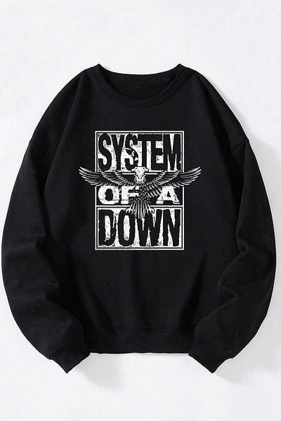 THEWERT System Of A Down Printed Γυναικεία/Ανδρική Μαύρη Βαμβακερή μπλούζα με λαιμόκοψη