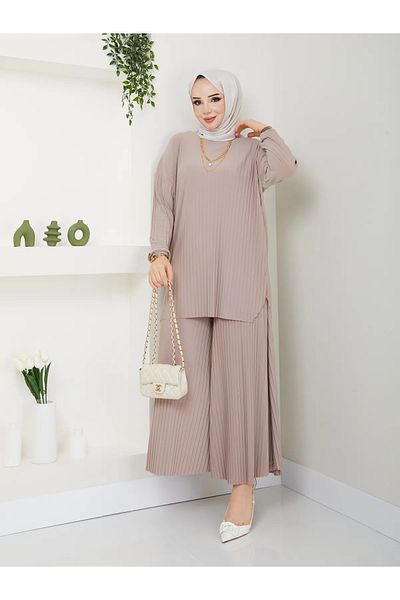 MÇmoda γυναικείο παντελόνι με πλισέ κάτω και επάνω συνδυασμός Sandy καλοκαιρινό κοστούμι