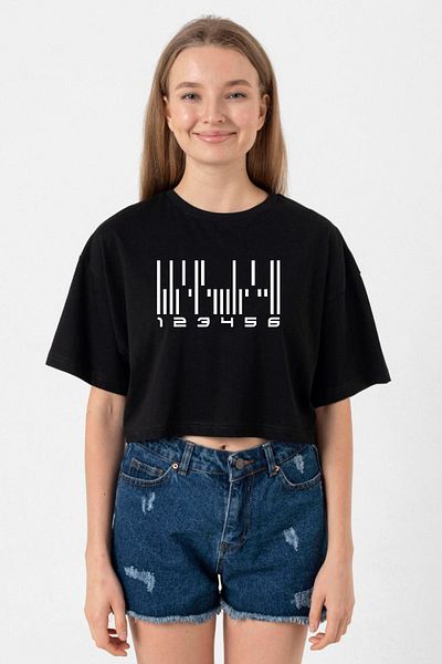 Tshirthane Dark Matter the Android Barcode Black Women's Crop T-Shirt