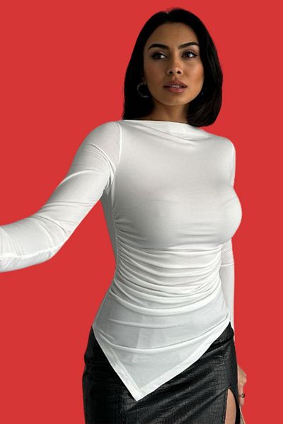 Moda Amore Γυναικεία μπλούζα Asymmetric Drape - Μακρύ μανίκι, ύφασμα Sandy 065
