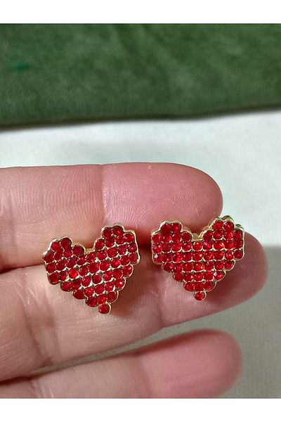 mos&more Gold Red Stone Heart Women's Earrings
