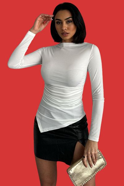 Moda Amore Γυναικεία μπλούζα Asymmetric Drape - Μακρύ μανίκι, ύφασμα Sandy 065