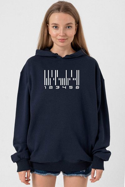 Tshirthane Navy Blue Android Barcode Women's Hoodie 3Ip - Dark Matter