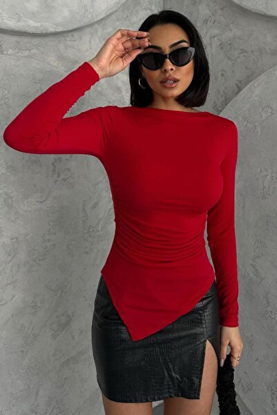 ZISHAN Asimetrik Drape Kadın Body-Bluz -065