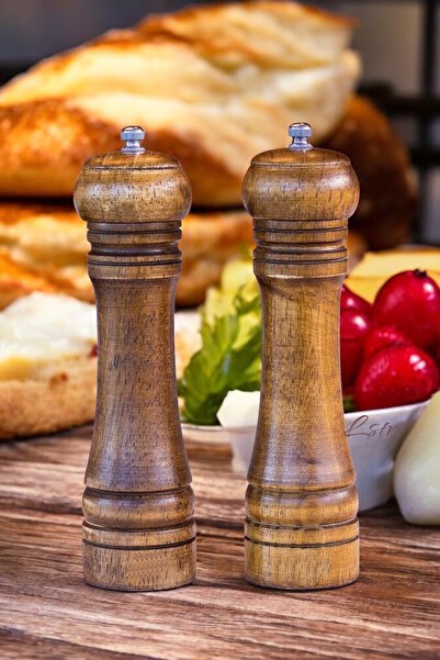 lstri 2'li Set Masterchef Tuz Karabiber Değirmeni Baharat Öğütücü Ceviz Ahşap...