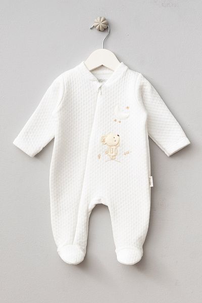 Bebitof Cute Moon and Teddy Bear Patterned Cotton Baby Quilted Romper