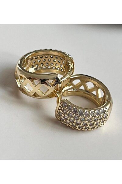 juleeco Zirkon Taşlı Vip Gold Rodyum Kaplama Küpe (XUPİNG)(1CM)