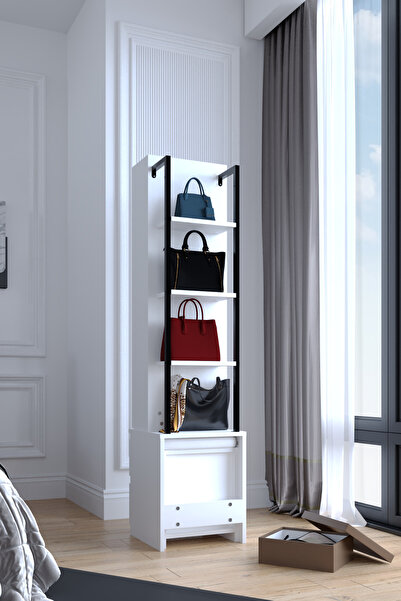 AYMOBSAN Armony 3 Raflı, Aynalı, Çekmeceli, Otuma Alanlı, Takı Ve Aksesuar Dolabı, Çok Amaçlı Dolap, Beyaz