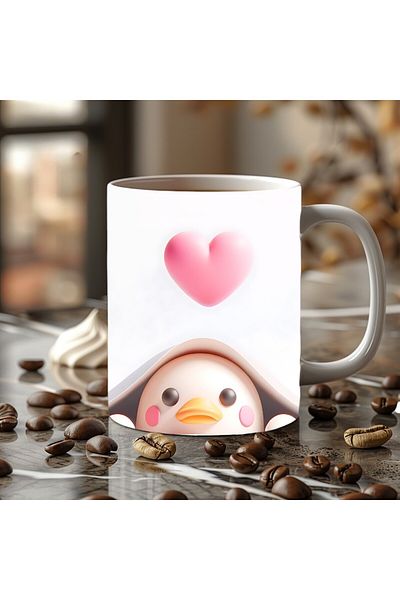 Evion Cute Animals with Hearts 3D Porcelain Mug Mug - Gift Mug - Printed Mug