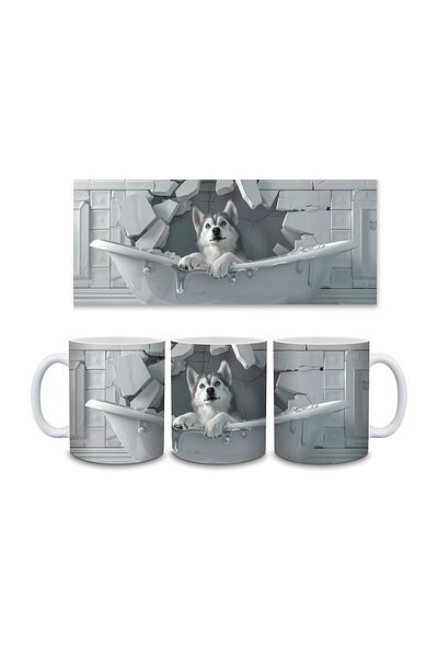 Evion Dog in a Tub 3D Porcelain Mug - Gift Mug - Printed Mug
