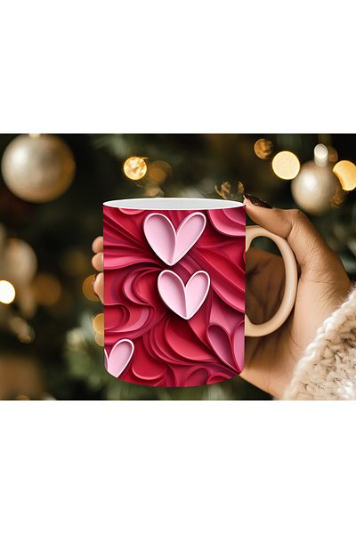 Evion Heart Pastel 3D Design Porcelain Mug - Gift Mug - Printed Mug