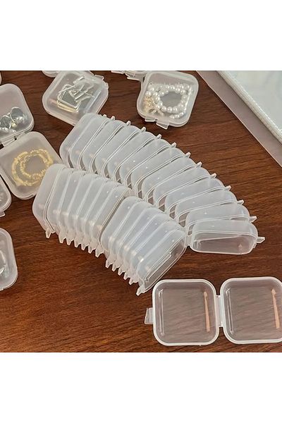 gökstore 5 قطع صغيرة من البلاستيك الشفاف الذهبي والمجوهرات والمجوهرات والقلائد والأقراط صندوق تخزين