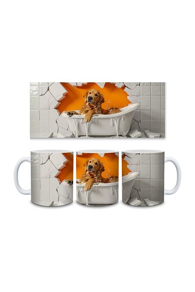 Evion Dog in a Tub 3D Porcelain Mug - Gift Mug - Printed Mug