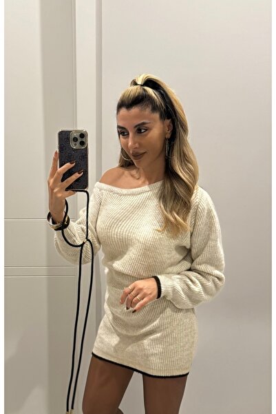 Butik Omuzu düşük triko elbise