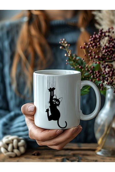 Evion Porcelain Mug in Falling Cat Scratching Cat Model - Gift Mug - Printed Mug