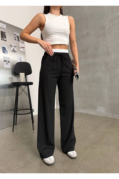 Bak'ap Double Waist Striped Polyviscon Plaszo Trousers