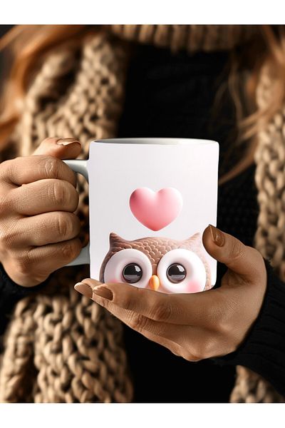 Evion Cute Animals with Hearts 3D Porcelain Mug Mug - Gift Mug - Printed Mug