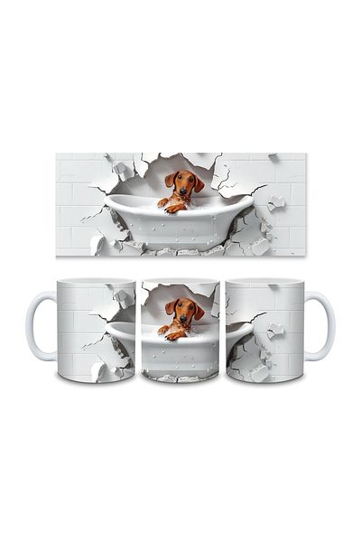Evion Dog in a Tub 3D Porcelain Mug - Gift Mug - Printed Mug