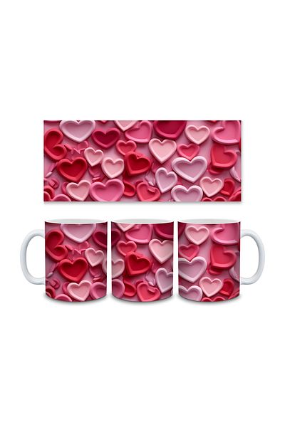 Evion Heart Pastel 3D Design Porcelain Mug - Gift Mug - Printed Mug