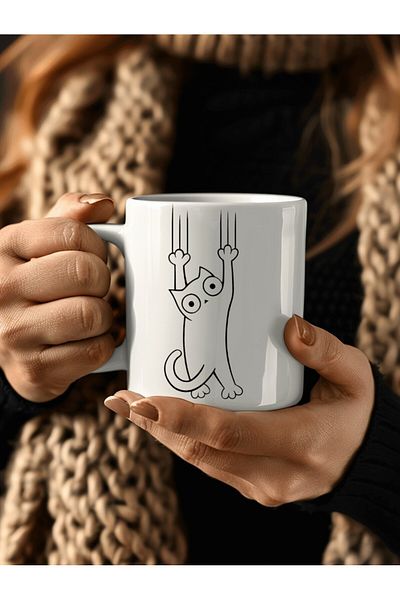 Evion Porcelain Mug in Falling Cat Scratching Cat Model - Gift Mug - Printed Mug