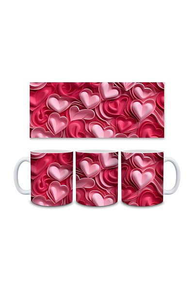 Evion Heart Pastel 3D Design Porcelain Mug - Gift Mug - Printed Mug