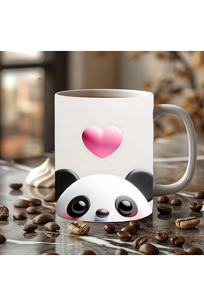 Evion Cute Animals with Hearts 3D Porcelain Mug Mug - Gift Mug - Printed Mug