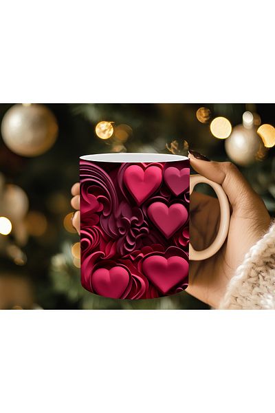 Evion Heart Pastel 3D Design Porcelain Mug - Gift Mug - Printed Mug