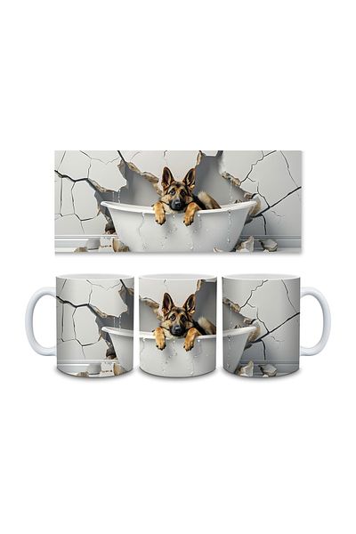 Evion Dog in a Tub 3D Porcelain Mug - Gift Mug - Printed Mug