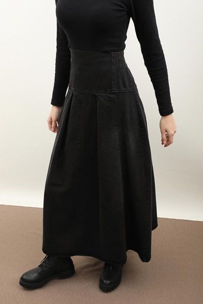 ZÜLAYS Black Corset Waist Denim Skirt