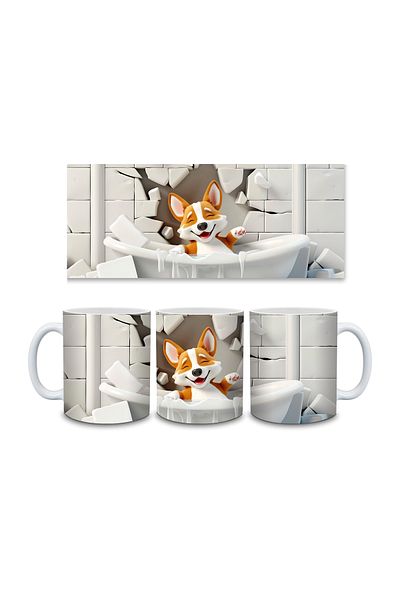 Evion Dog in a Tub 3D Porcelain Mug - Gift Mug - Printed Mug